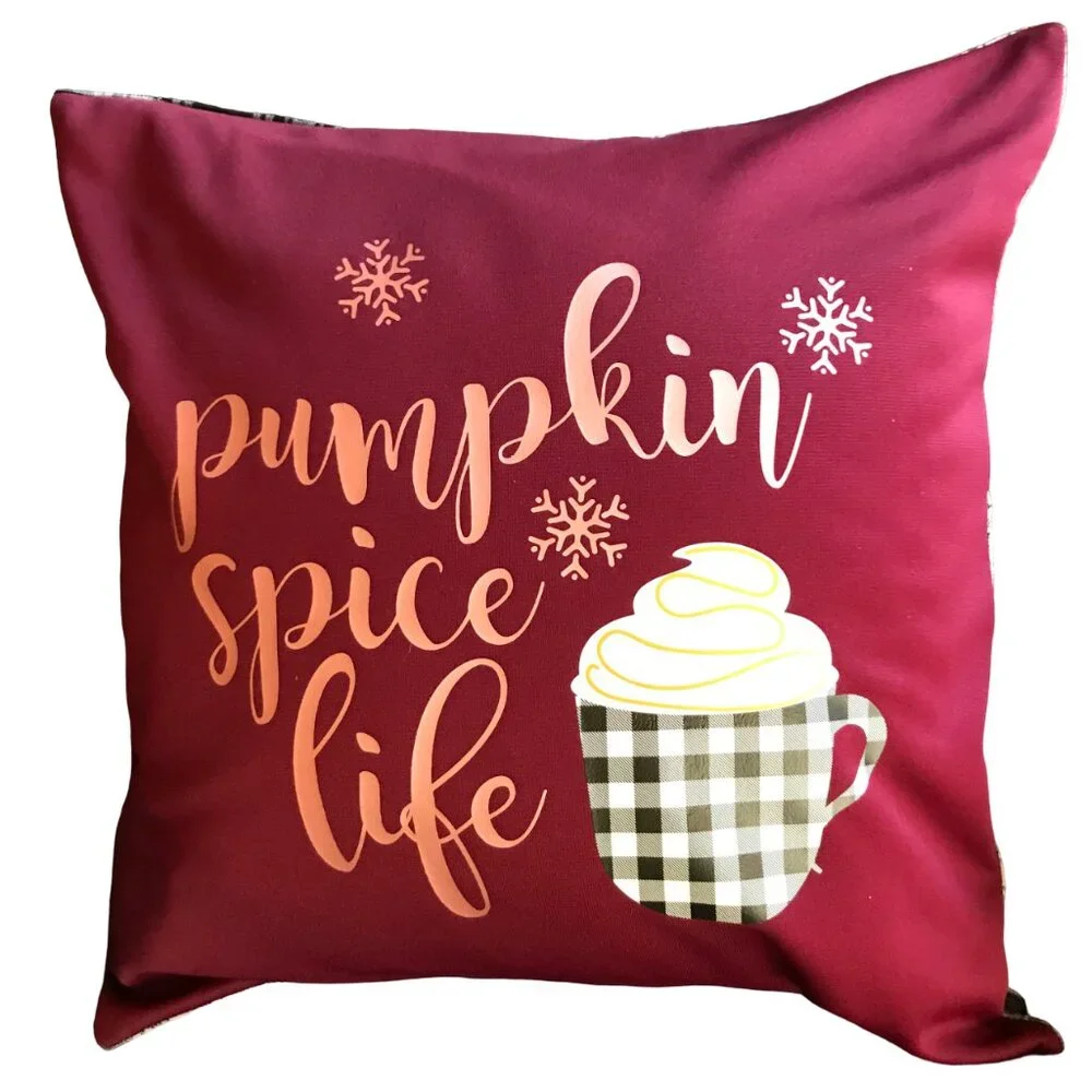 Autumn Winter Pillow Cover, Pumpkin Spice Life Graphic Applique 18 x 18